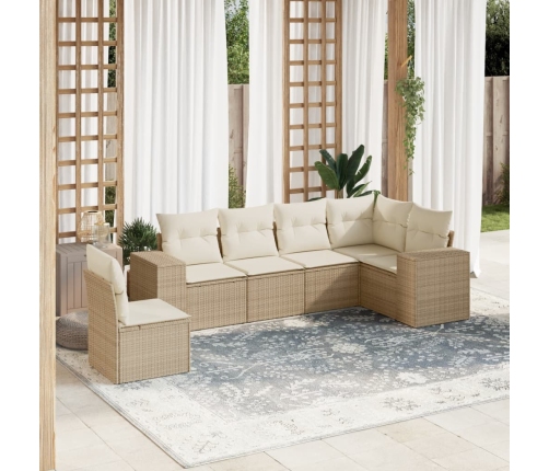 Juego de sofás jardín con cojines 6 pzas ratán sintético beige