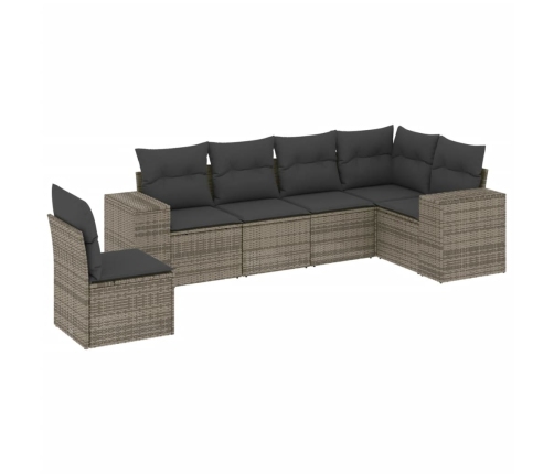 Set de muebles de jardín 6 pzas y cojines ratán sintético gris
