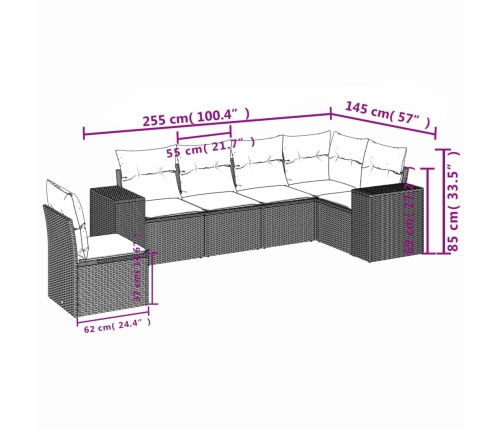 Set de muebles de jardín 6 pzas y cojines ratán sintético gris