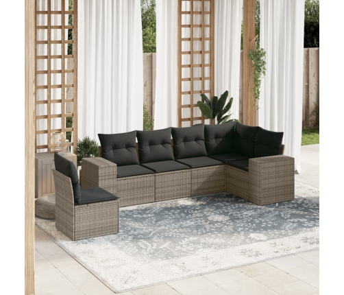 Set de muebles de jardín 6 pzas y cojines ratán sintético gris