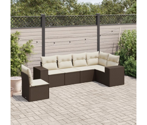 Set sofás de jardín 6 piezas y cojines ratán sintético marrón