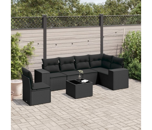 Set de comedor de jardín 7 pzas y cojines ratán sintético negro