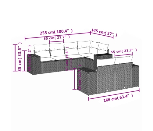 Set de comedor de jardín 7 pzas y cojines ratán sintético negro