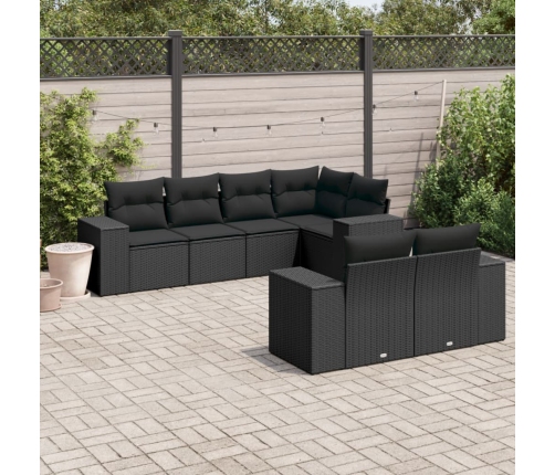 Set de comedor de jardín 7 pzas y cojines ratán sintético negro