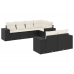 Set de comedor de jardín 7 pzas y cojines ratán sintético negro