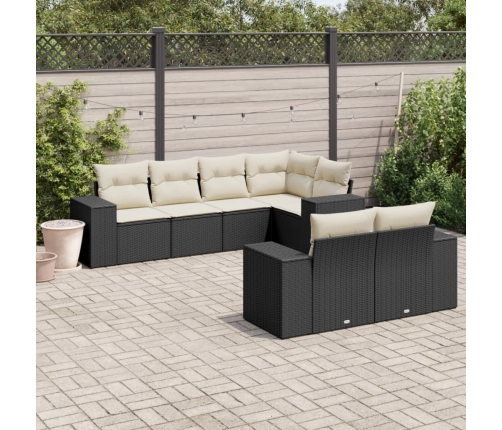 Set de comedor de jardín 7 pzas y cojines ratán sintético negro