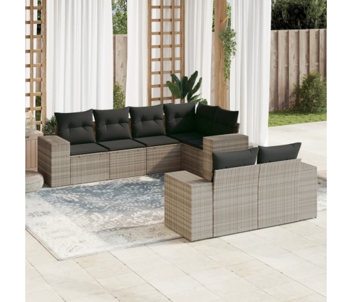 Set de sofás de jardín 7 pzas con cojines ratán PE gris claro
