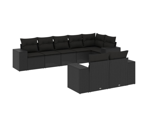 Set de sofás de jardín 8 piezas y cojines ratán sintético negro
