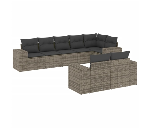 Set de sofás de jardín 8 pzas y cojines ratán sintético gris