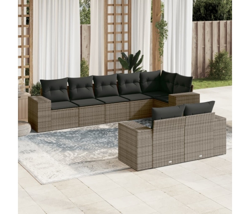 Set de sofás de jardín 8 pzas y cojines ratán sintético gris