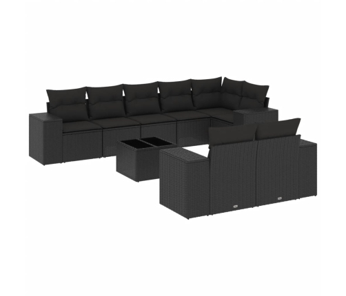 Set de sofás de jardín 8 piezas y cojines ratán sintético negro