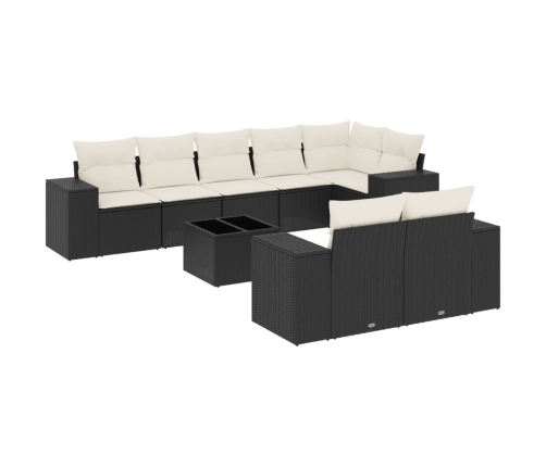 Set de sofás de jardín 8 piezas y cojines ratán sintético negro