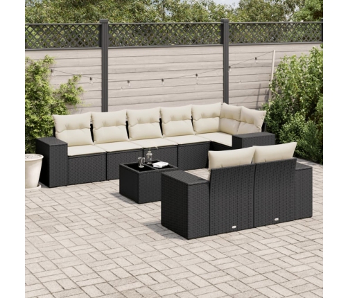 Set de sofás de jardín 8 piezas y cojines ratán sintético negro