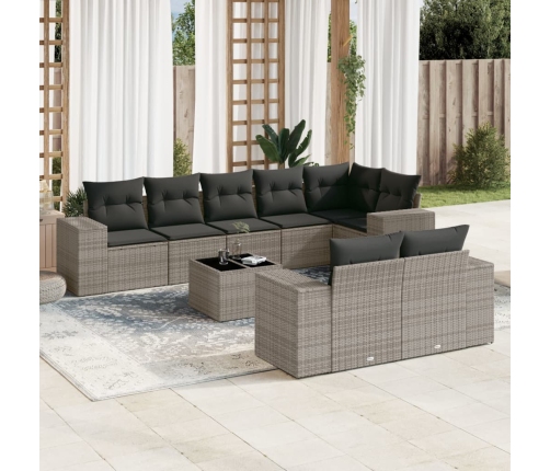 Set de muebles de jardín 9 pzas y cojines ratán sintético gris