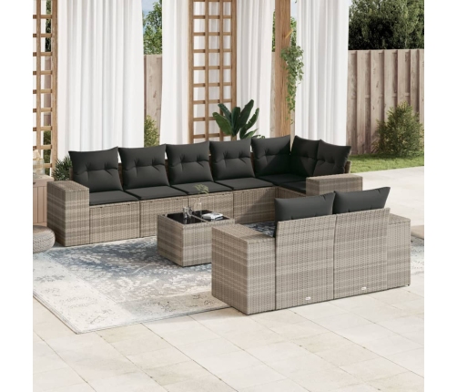 Set muebles jardín 9 pzas y cojines ratán sintético gris claro