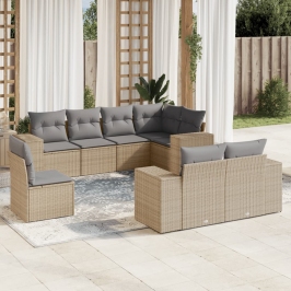 Juego de sofás de jardín con cojines beige 8 pzas ratán PE