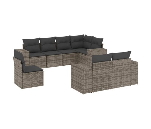 Set de sofás de jardín 8 pzas y cojines ratán sintético gris