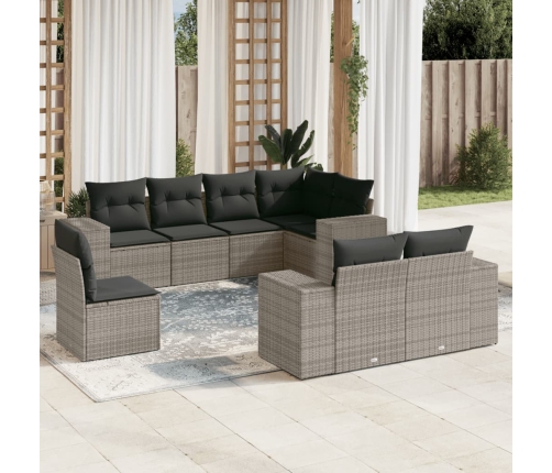 Set de sofás de jardín 8 pzas y cojines ratán sintético gris