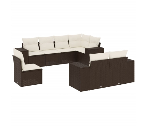 Set sofás de jardín 8 piezas y cojines ratán sintético marrón