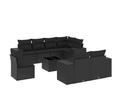 Set de sofás de jardín 8 piezas y cojines ratán sintético negro