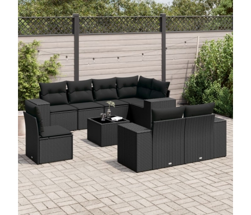 Set de sofás de jardín 8 piezas y cojines ratán sintético negro