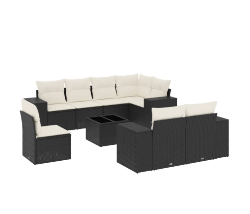 Set de sofás de jardín 8 piezas y cojines ratán sintético negro