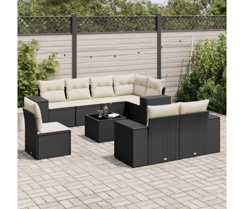 Set de sofás de jardín 8 piezas y cojines ratán sintético negro