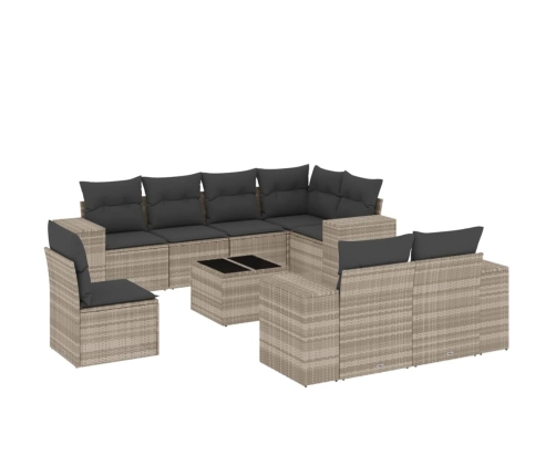 Set muebles jardín 9 pzas y cojines ratán sintético gris claro
