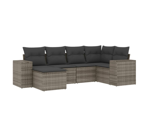 Set de muebles de jardín 6 pzas y cojines ratán sintético gris