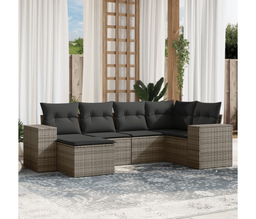 Set de muebles de jardín 6 pzas y cojines ratán sintético gris