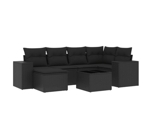 Set de comedor de jardín 7 pzas y cojines ratán sintético negro