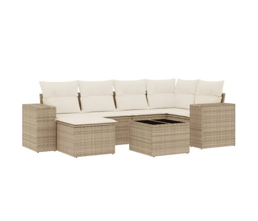 Set sofás de jardín 7 piezas y cojines ratán sintético beige
