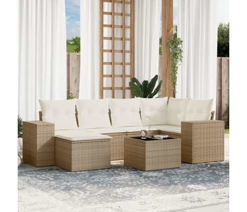 Set sofás de jardín 7 piezas y cojines ratán sintético beige