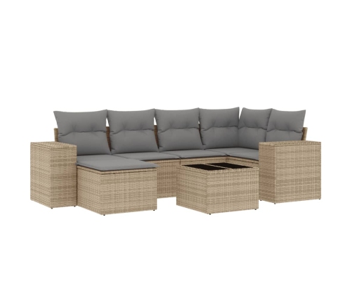 Set sofás de jardín 7 piezas y cojines ratán sintético beige