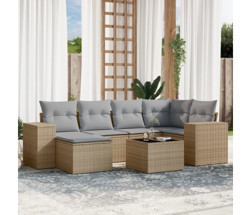Set sofás de jardín 7 piezas y cojines ratán sintético beige