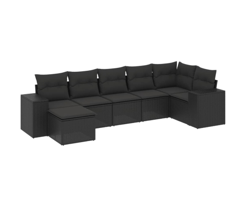 Set de comedor de jardín 7 pzas y cojines ratán sintético negro
