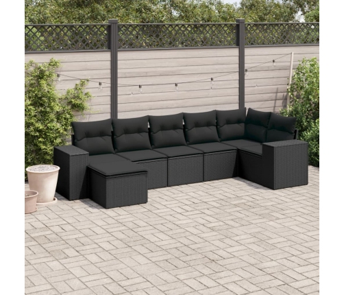 Set de comedor de jardín 7 pzas y cojines ratán sintético negro