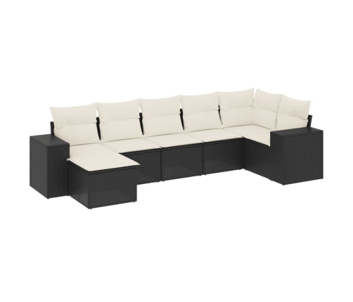 Set de comedor de jardín 7 pzas y cojines ratán sintético negro