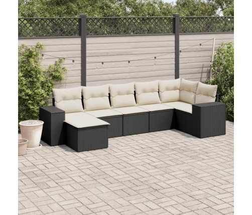 Set de comedor de jardín 7 pzas y cojines ratán sintético negro