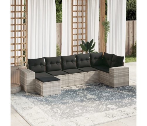 Set de sofás de jardín 7 pzas con cojines ratán PE gris claro