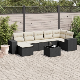 Set de sofás de jardín 8 piezas y cojines ratán sintético negro