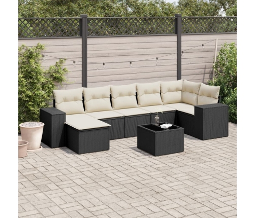 Set de sofás de jardín 8 piezas y cojines ratán sintético negro