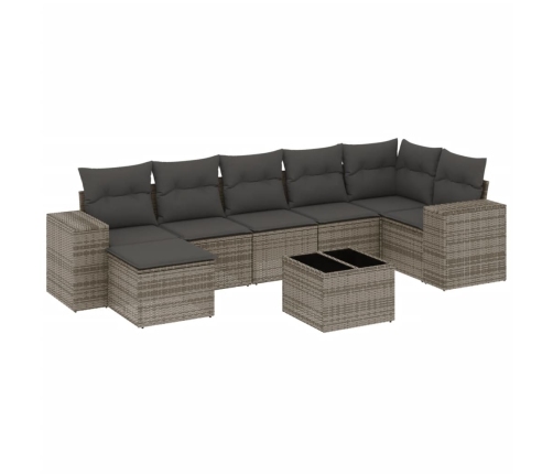 Set de sofás de jardín 8 pzas y cojines ratán sintético gris