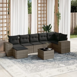 Set de sofás de jardín 8 pzas y cojines ratán sintético gris