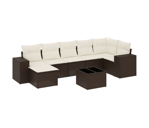 Set sofás de jardín 8 piezas y cojines ratán sintético marrón