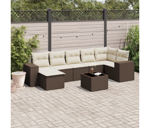 Set sofás de jardín 8 piezas y cojines ratán sintético marrón