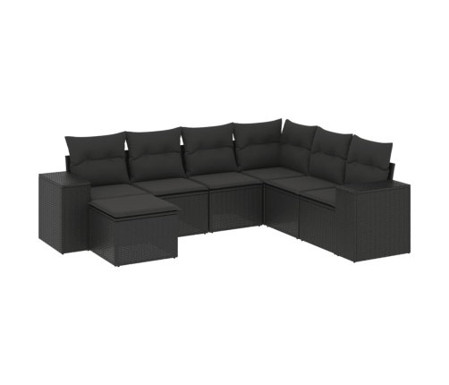 Set de comedor de jardín 7 pzas y cojines ratán sintético negro