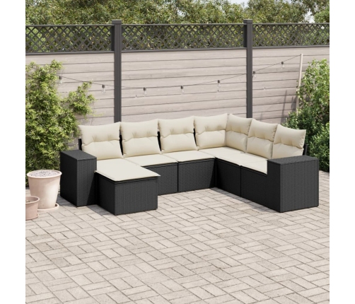 Set de comedor de jardín 7 pzas y cojines ratán sintético negro