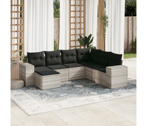 Set de sofás de jardín 7 pzas con cojines ratán PE gris claro