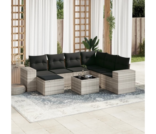 Set de sofás de jardín 8 pzas y cojines ratán sintético gris